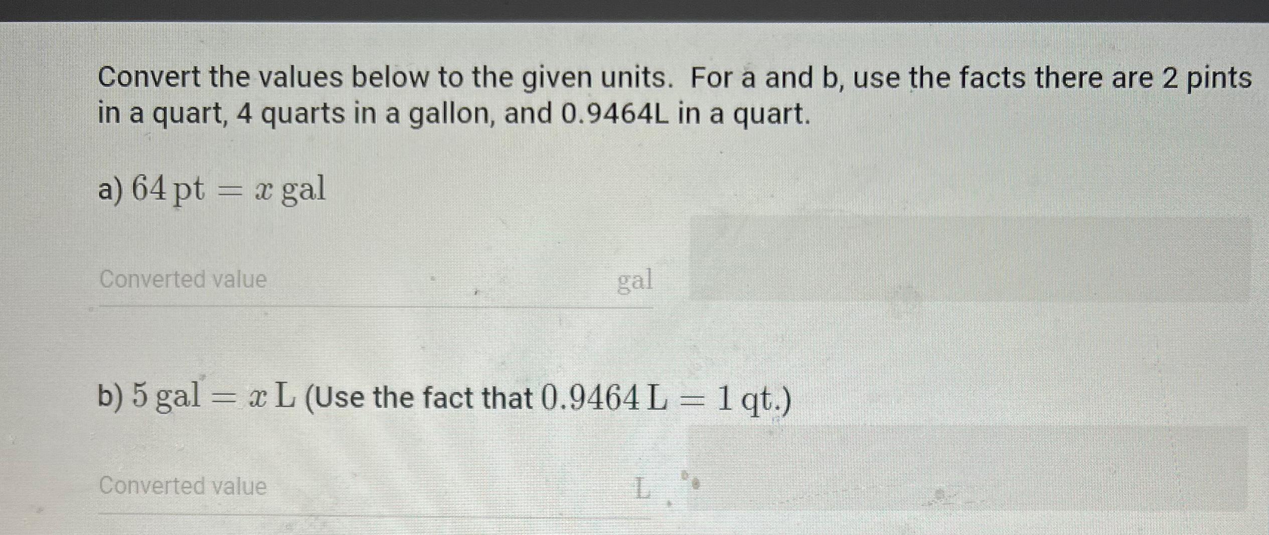 Solved Convert the values below to the given units. For a | Chegg.com