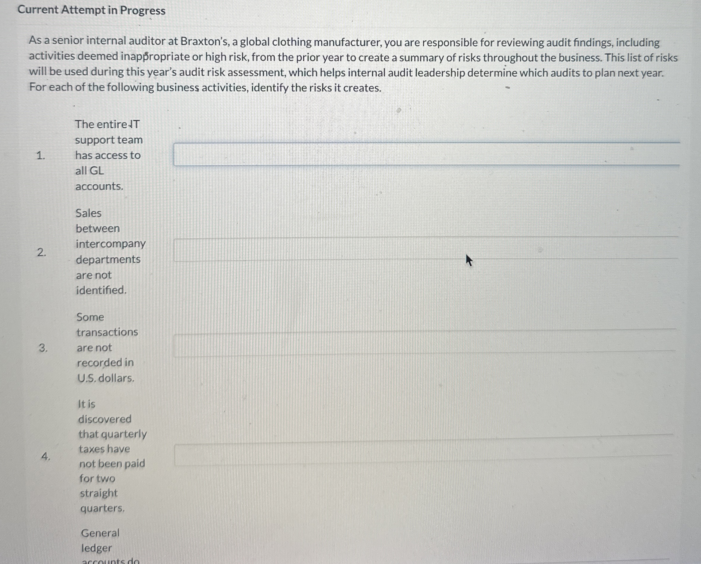 Solved Current Attempt in ProgressAs a senior internal | Chegg.com