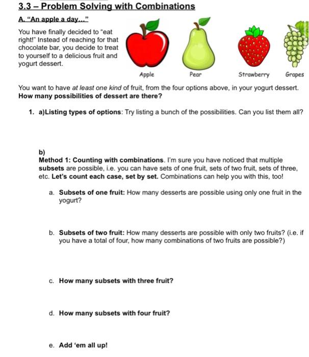 Solved 3.3 - Problem Solving with Combinations A. "An apple | Chegg.com