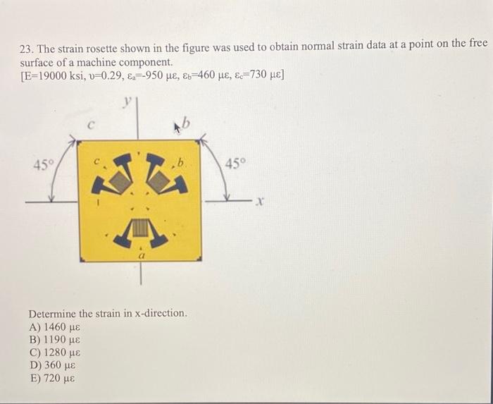 Solved 23. The strain rosette shown in the figure was used | Chegg.com