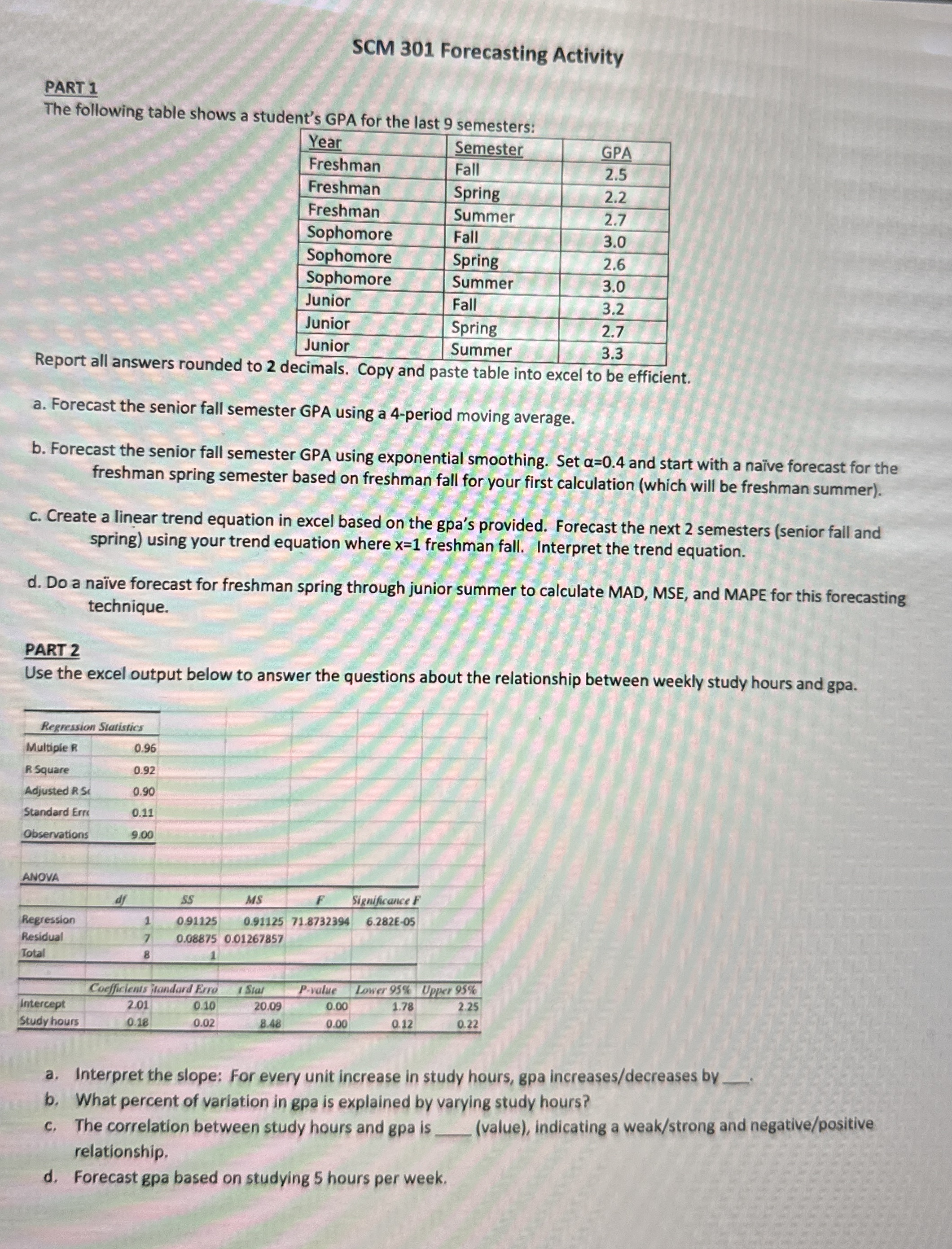 SCM 301 ﻿Forecasting ActivityPART 1The Following | Chegg.com