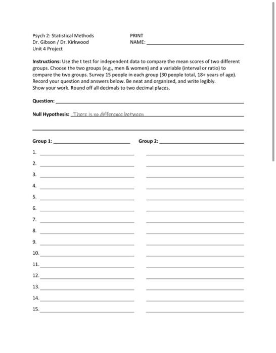 Solved Psych 2: Statistical Methods PRINT Dr. Gibson / Dr. | Chegg.com