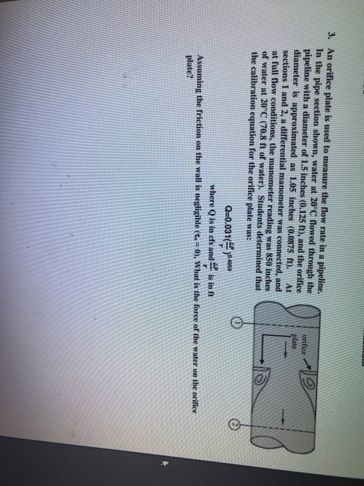 Solved orifice 3. An orifice plate is used to measure the | Chegg.com