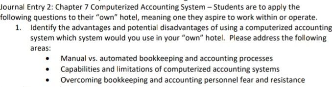 Solved lournal Entry 2: Chapter 7 Computerized Accounting | Chegg.com