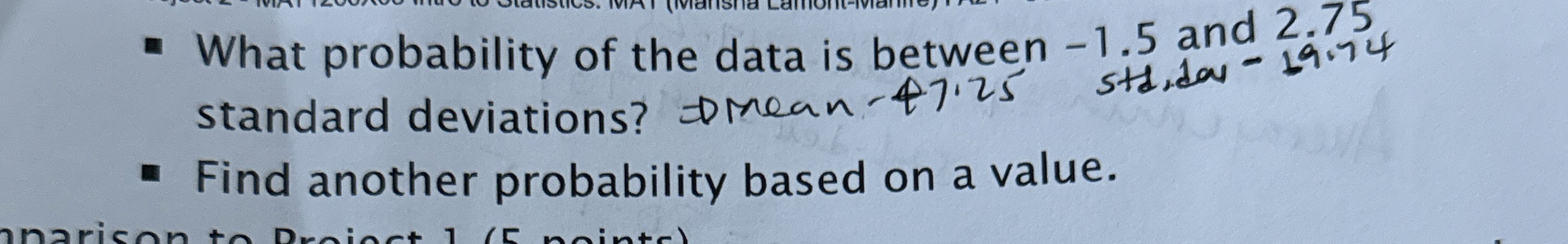 Solved What probability of the data is between -1.5 ﻿and | Chegg.com