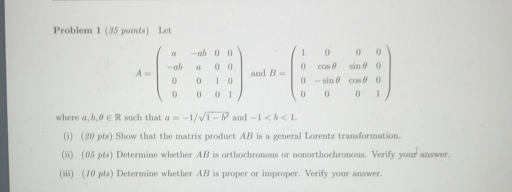 Problem 1 (35 points) Let A=⎝⎛a−ab00−aba0000100001⎠⎞ | Chegg.com