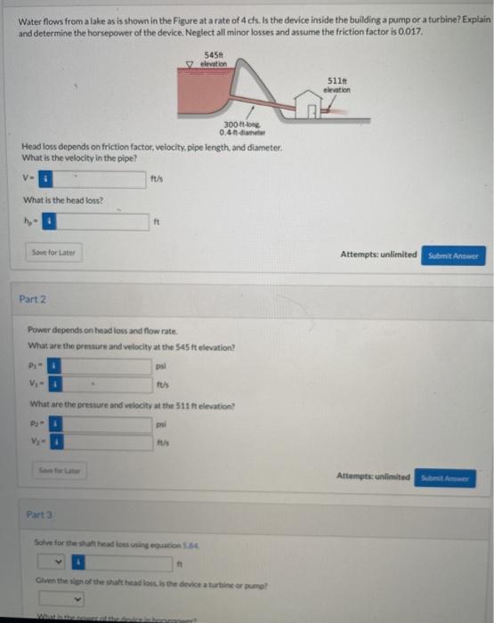 Solved Water flows from a lake as is shown in the Figure at | Chegg.com