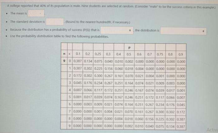 Solved A college reported that 40% of its population is | Chegg.com