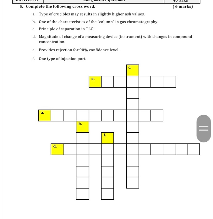 5 Complete The Following Cross Word 6 Marks A Chegg Com