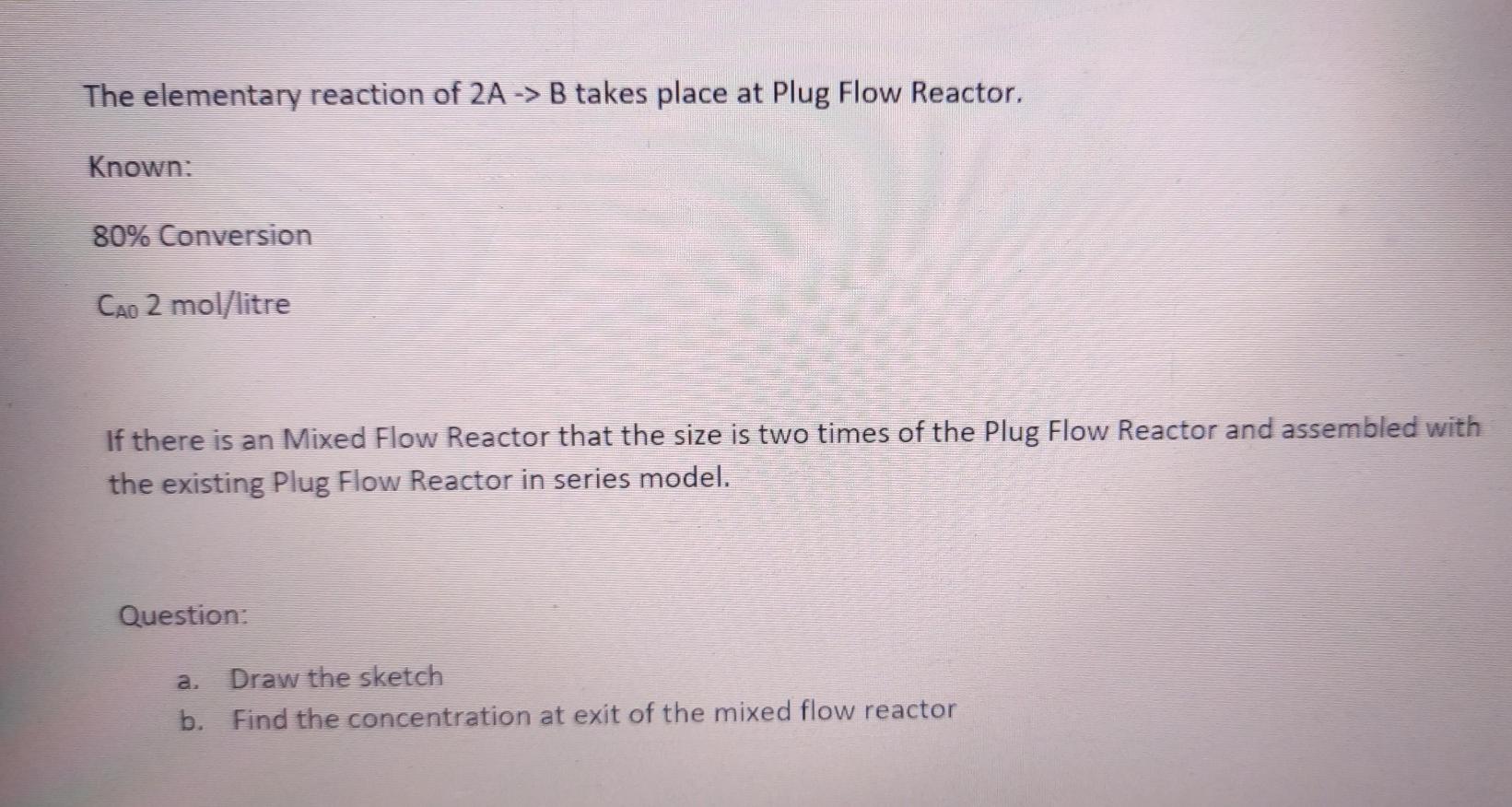 Solved The elementary reaction of 2A -> B takes place at | Chegg.com