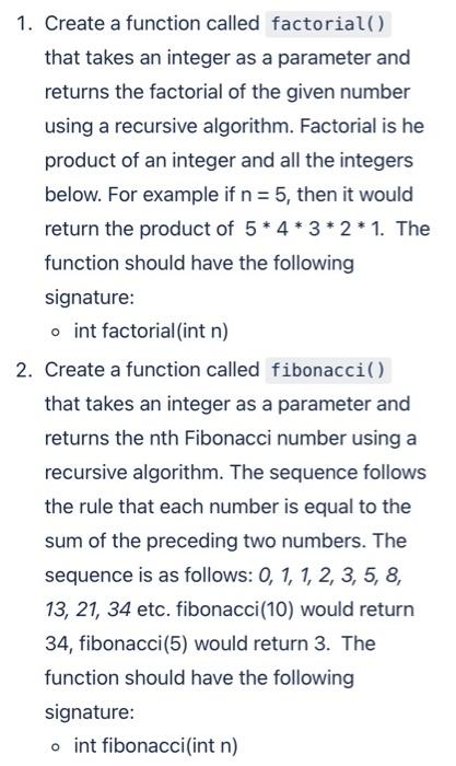 Solved 1. Create a function called that takes an integer as | Chegg.com