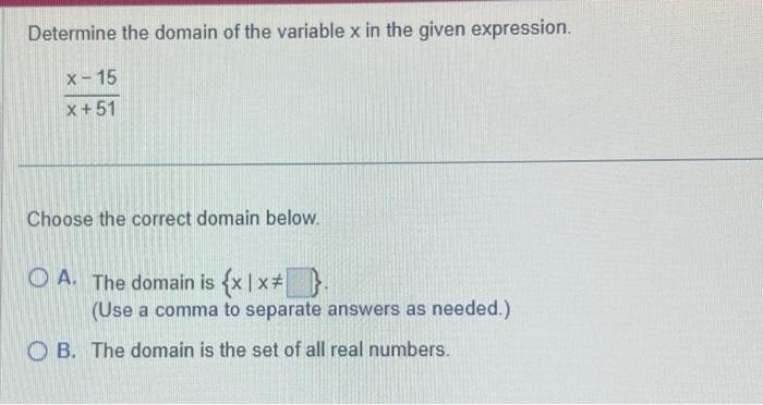 Solved Determine the domain of the variable x in the given | Chegg.com