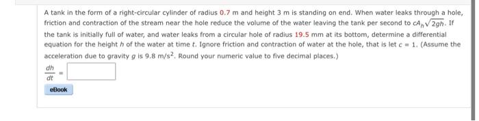 Solved A tank in the form of a right-circular cylinder of | Chegg.com