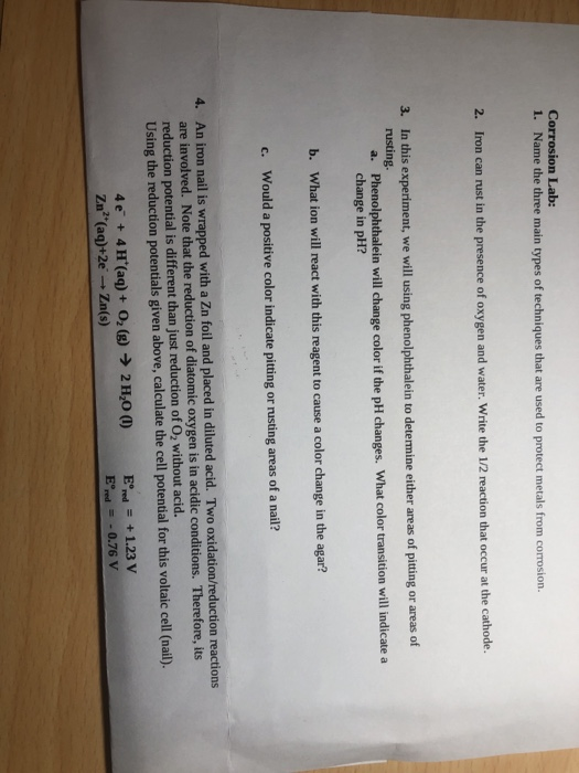 Solved Corrosion Lab: 1. Name the three main types of | Chegg.com