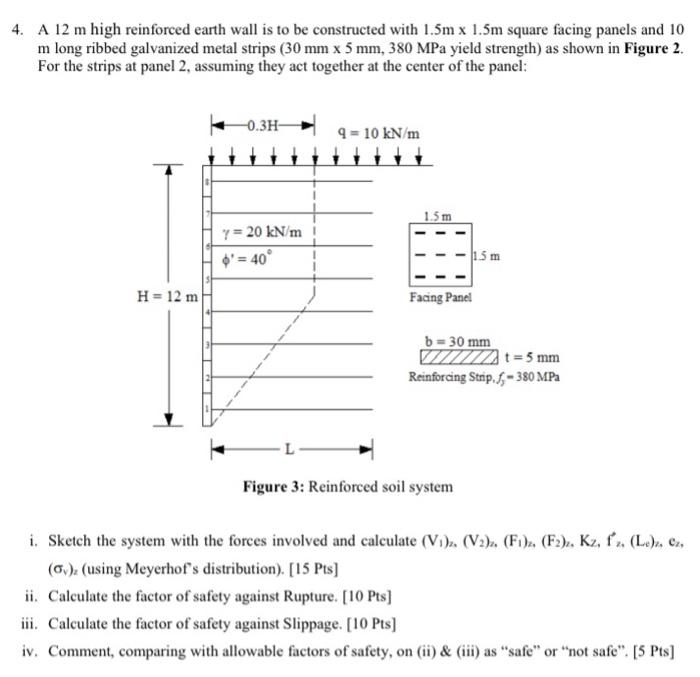 4. A 12 m high reinforced earth wall is to be | Chegg.com