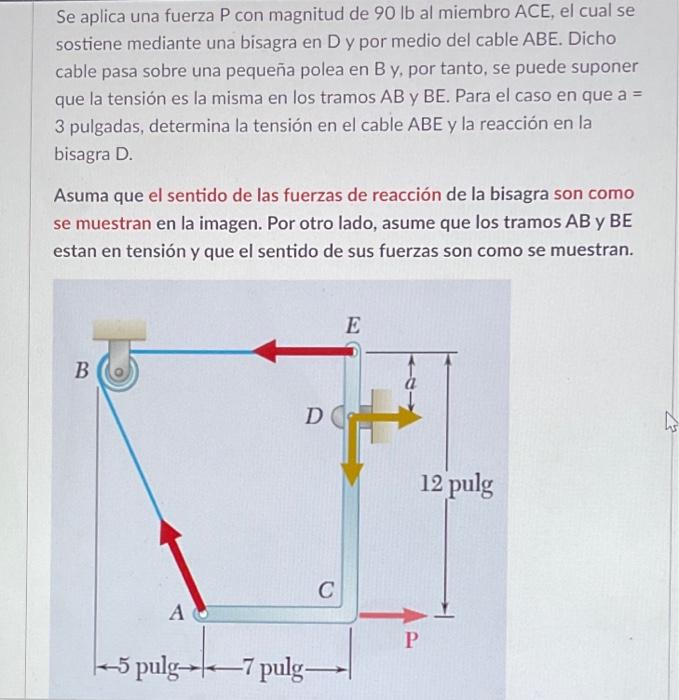 Solved Se Aplica Una Fuerza P Con Magnitud De 90lb Al | Chegg.com