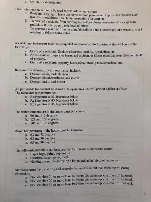 Solved d. Self injurious behavior Crisis intervention can | Chegg.com