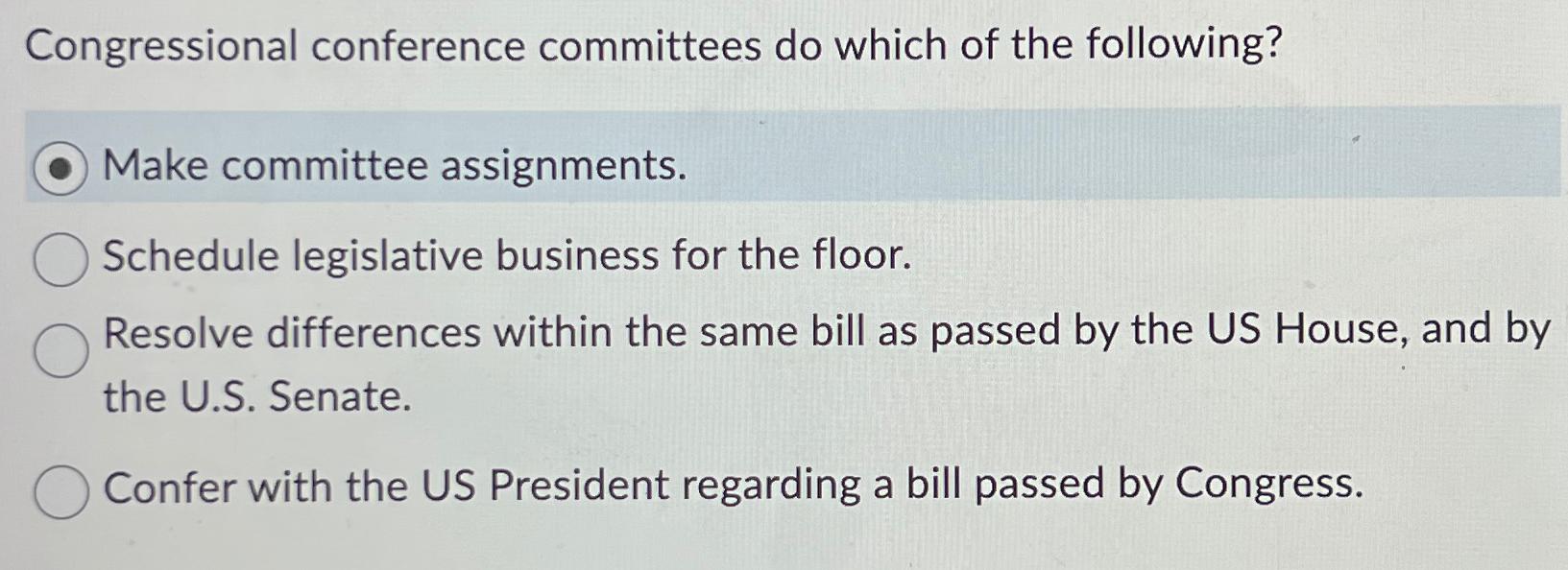 Solved Congressional Conference Committees Do Which Of The | Chegg.com