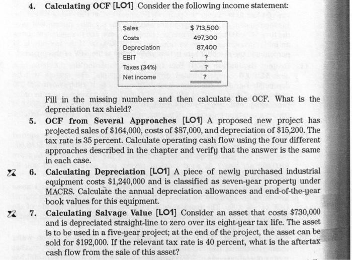 Solved 4 Calculating Ocf Lo1 Consider The Following 0804