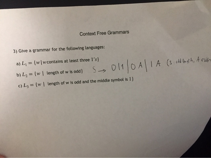Solved Context Free Grammars 3) Give a grammar for the | Chegg.com