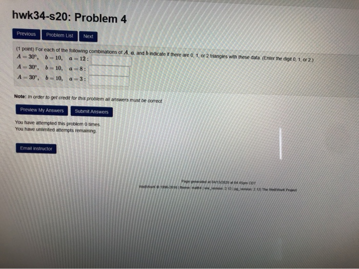 Solved hwk34-s20: Problem 4 Previous Problem List Next (1 | Chegg.com