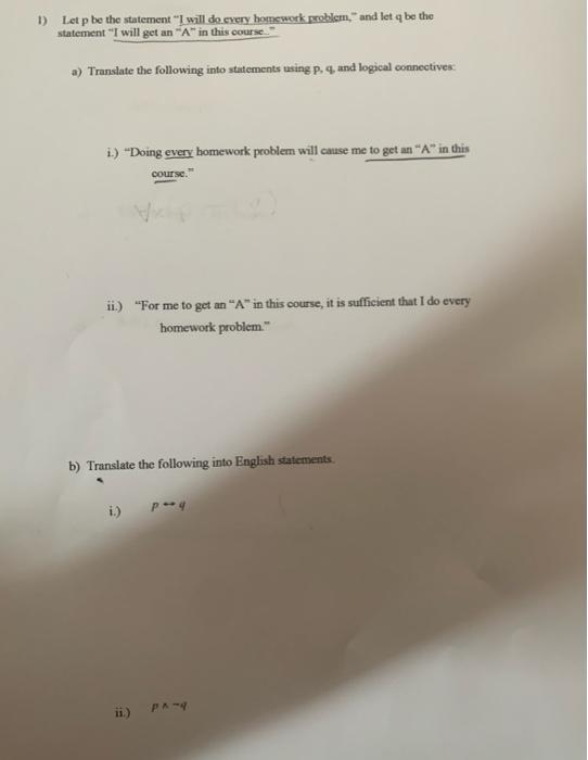 Solved 1) Letp be the statement 