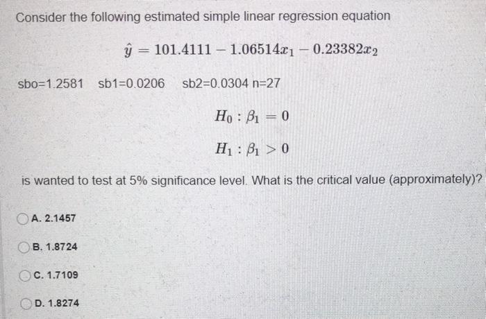 Solved Consider the following estimated simple linear | Chegg.com
