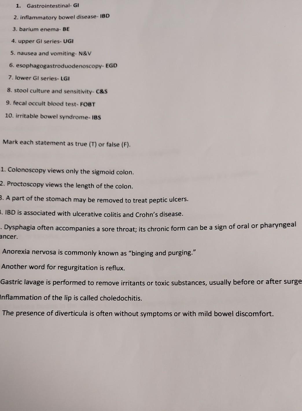 Solved 1 Gastrointestinal GI 2 Inflammatory Bowel Disease Chegg