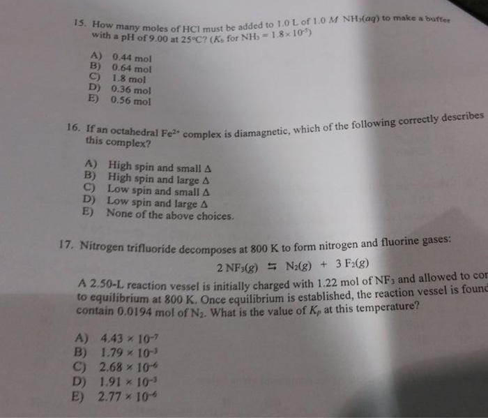 Solved 15 How Many Moles Of Hci Must Be Added To 1 0 L O Chegg Com