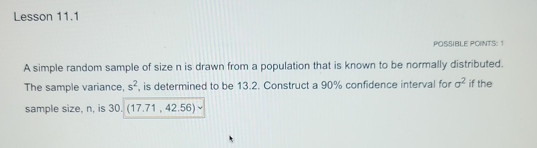 Solved A simple random sample of size n is drawn from a | Chegg.com