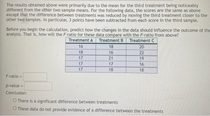 Solved The Following Data Represent The Results From An | Chegg.com