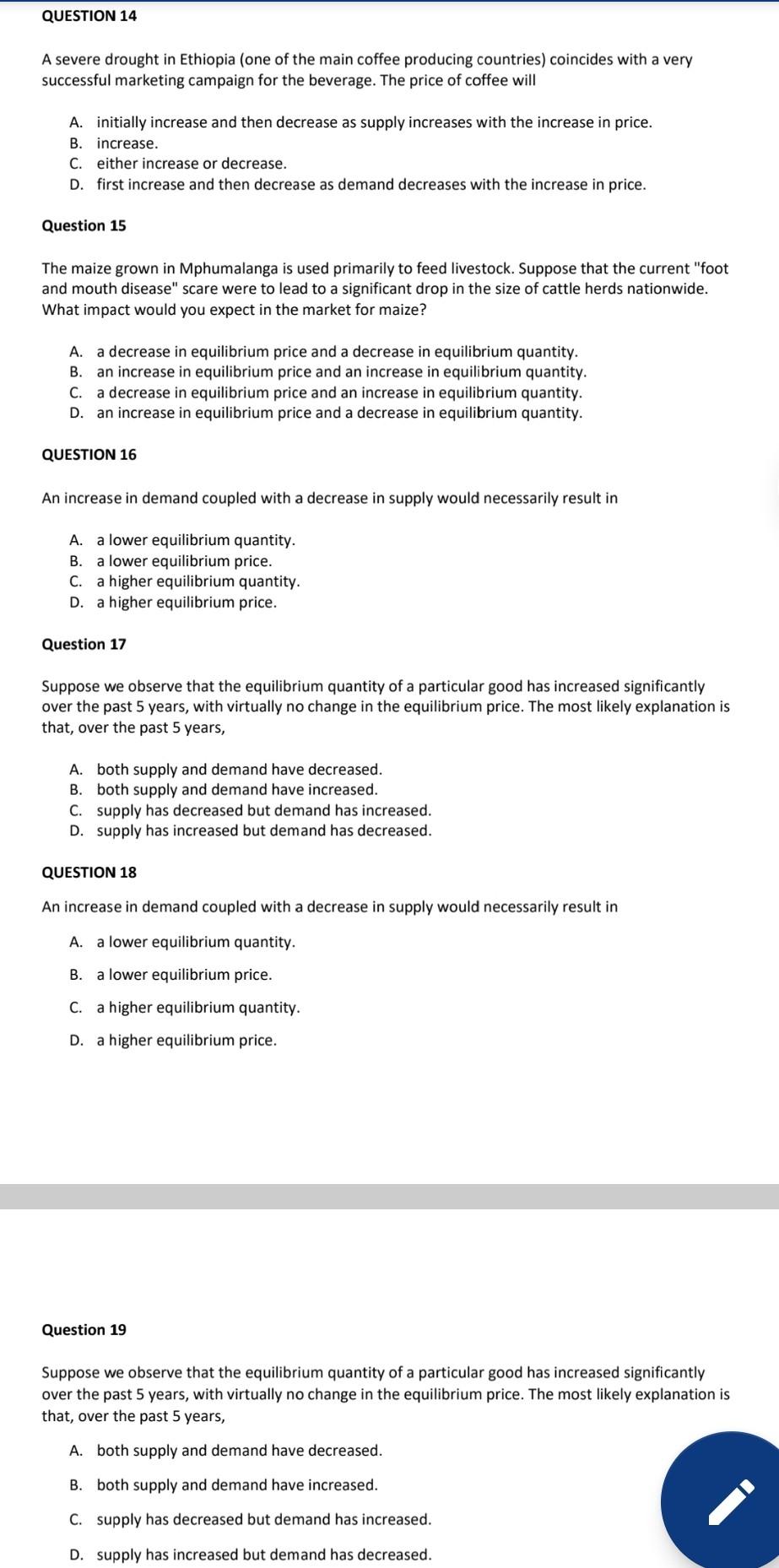 Solved QUESTION 14 A severe drought in Ethiopia (one of the | Chegg.com