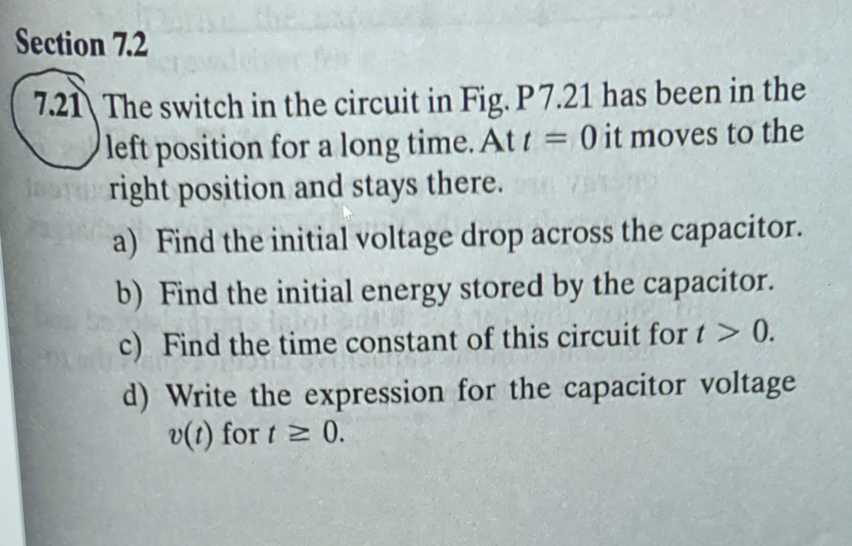 Solved Section 7.2 1 7.21 The Switch In The Circuit In Fig. | Chegg.com