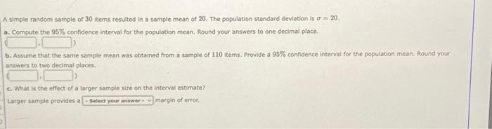 Solved A simple random sample of 30 lems resulted in a | Chegg.com