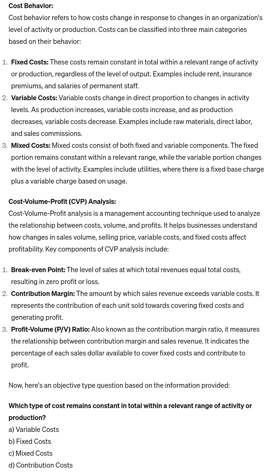 Solved Cost Behavior:Cost behavior refers to how costs | Chegg.com