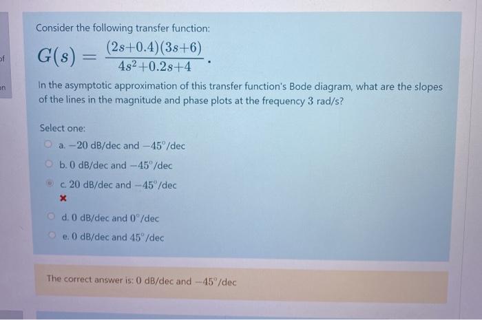 Solved of Consider the following transfer function: | Chegg.com