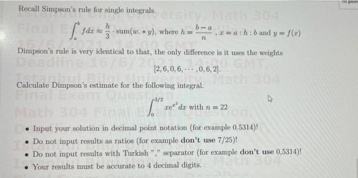 700px x 348px - Solved 10 porn Recall Simpson's rule for single integrals. h | Chegg.com