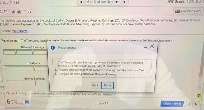 Solved S4-11 (similar to) Question Help til The following | Chegg.com