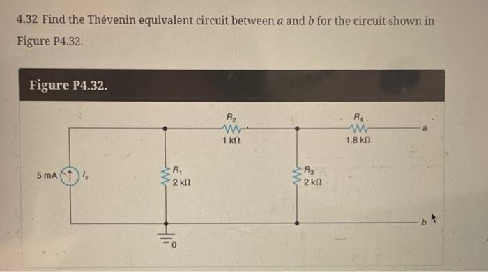 Solved 4.32 Find the Thévenin equivalent circuit between a | Chegg.com