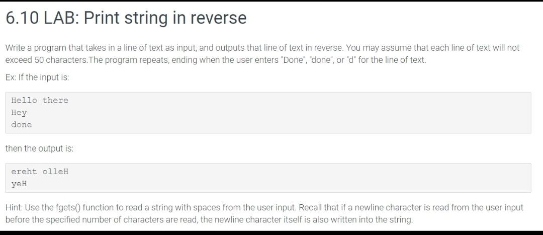 Solved 6 10LAB Print String In Reverse Write A Program Chegg Com