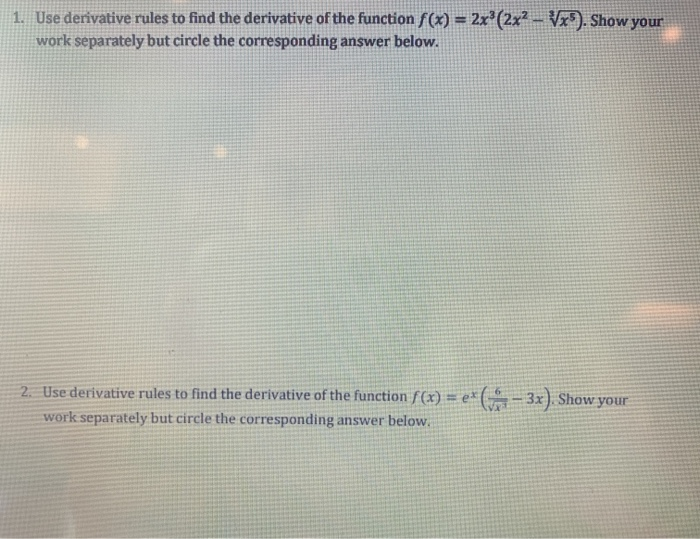 Solved 1. Use derivative rules to find the derivative of the | Chegg.com