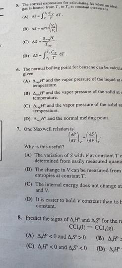 Solved 5. The correst expressiog for calculasise As when an | Chegg.com