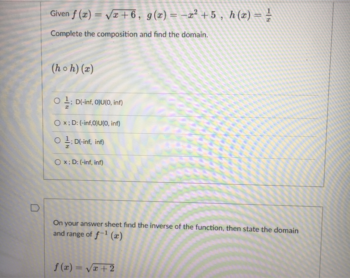 Solved Given F X Vae 6 G X X 5 H X 1 Compl Chegg Com