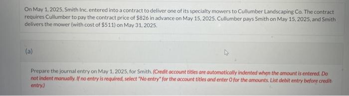 Solved On May 1, 2025, Smith inc. entered into a contract to | Chegg.com