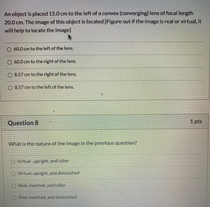 Solved An object is placed 15.0 cm to the left of a convex | Chegg.com