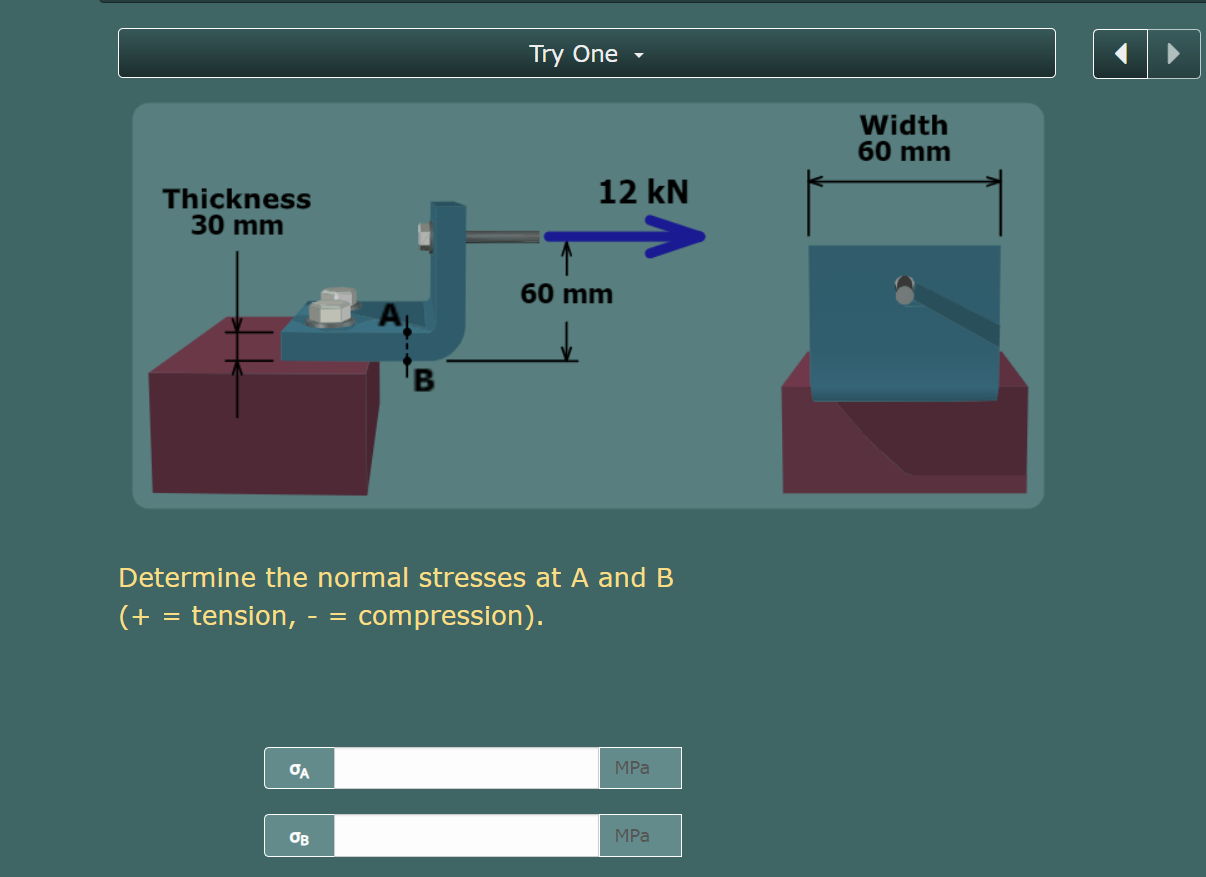 Solved Determine the normal stresses at A and B( + = | Chegg.com