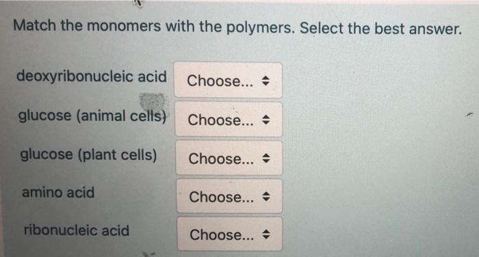 Solved Match The Monomers With The Polymers. Select The Best | Chegg.com