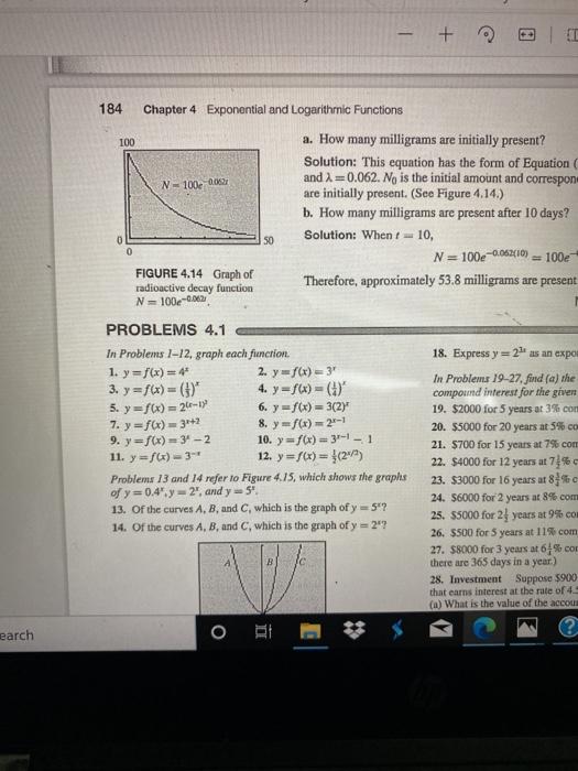 Solved + N = 100 000 184 Chapter 4 Exponential and | Chegg.com