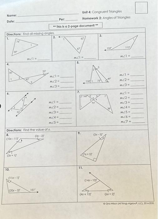 unit angles and triangles homework 2 answer key