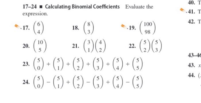 Solved 40. T 17-24 Calculating Binomial Coefficients | Chegg.com
